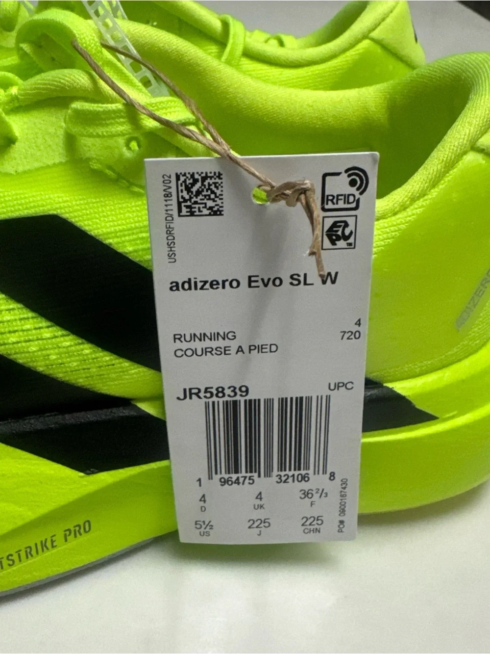 New Adidas Adizero Evo SL Running Shoes Lucid Lemon Black Womens Size 5.5 JR5839